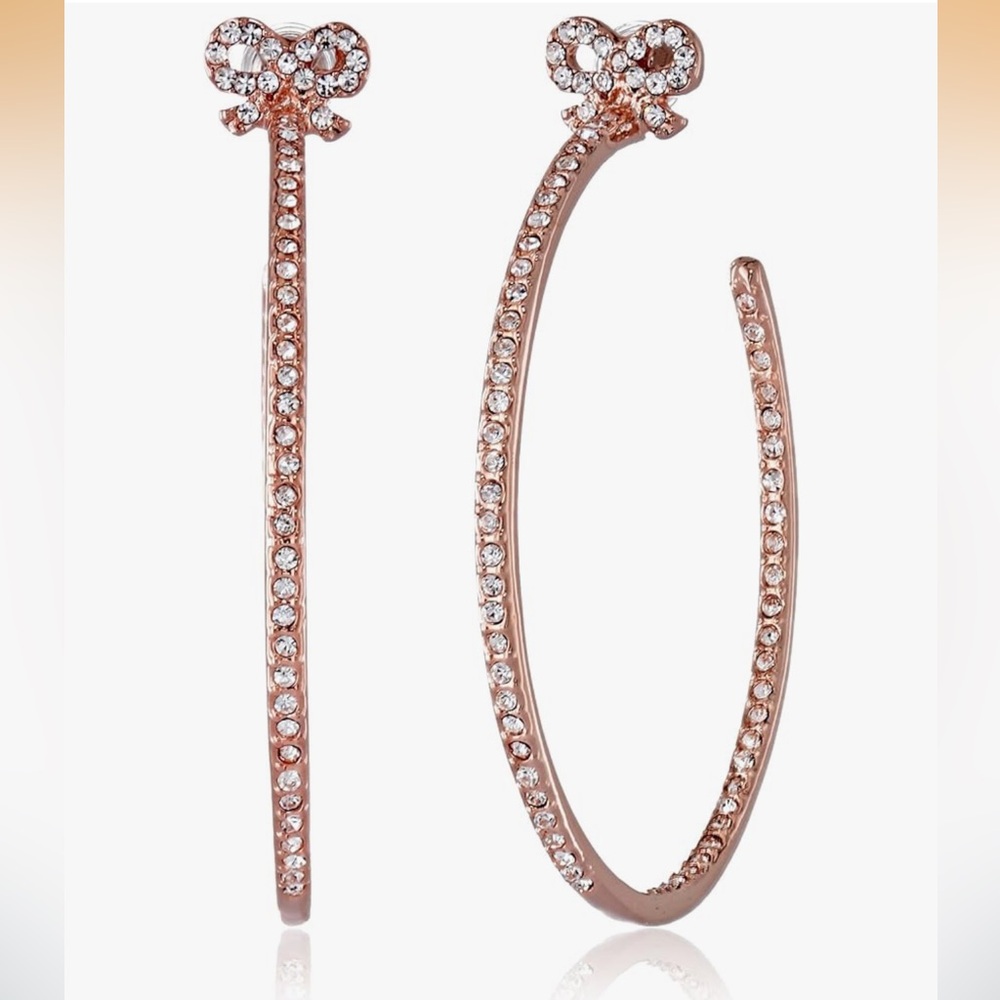 Betsey Johnson Rose Crystal Bow Hoop Earrings
